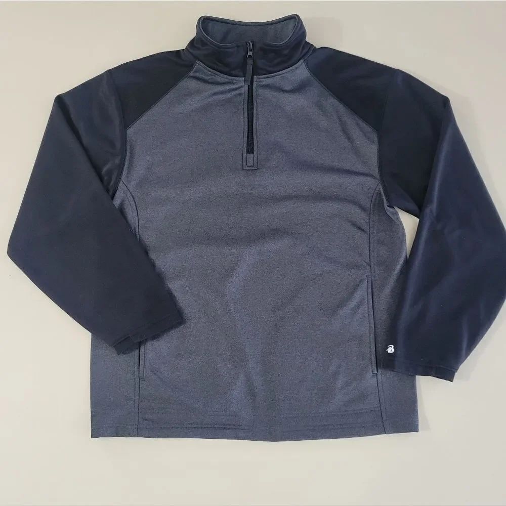 Badger Men's Athletic Black and Gray Qtr-Zip Long Sleeve Pullover